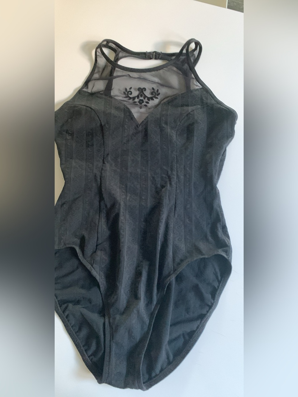Womens Black Mesh-Accent Bodysuit Shirt